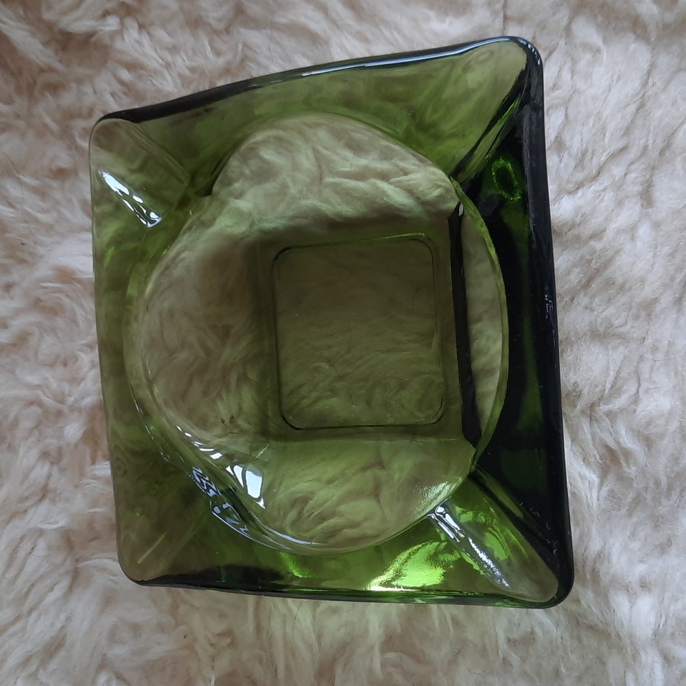 Mid century 6 inch green glass ashtray